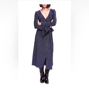 Free People | ‘One more time’ midi wrap dress XS NWOT blue shimmer